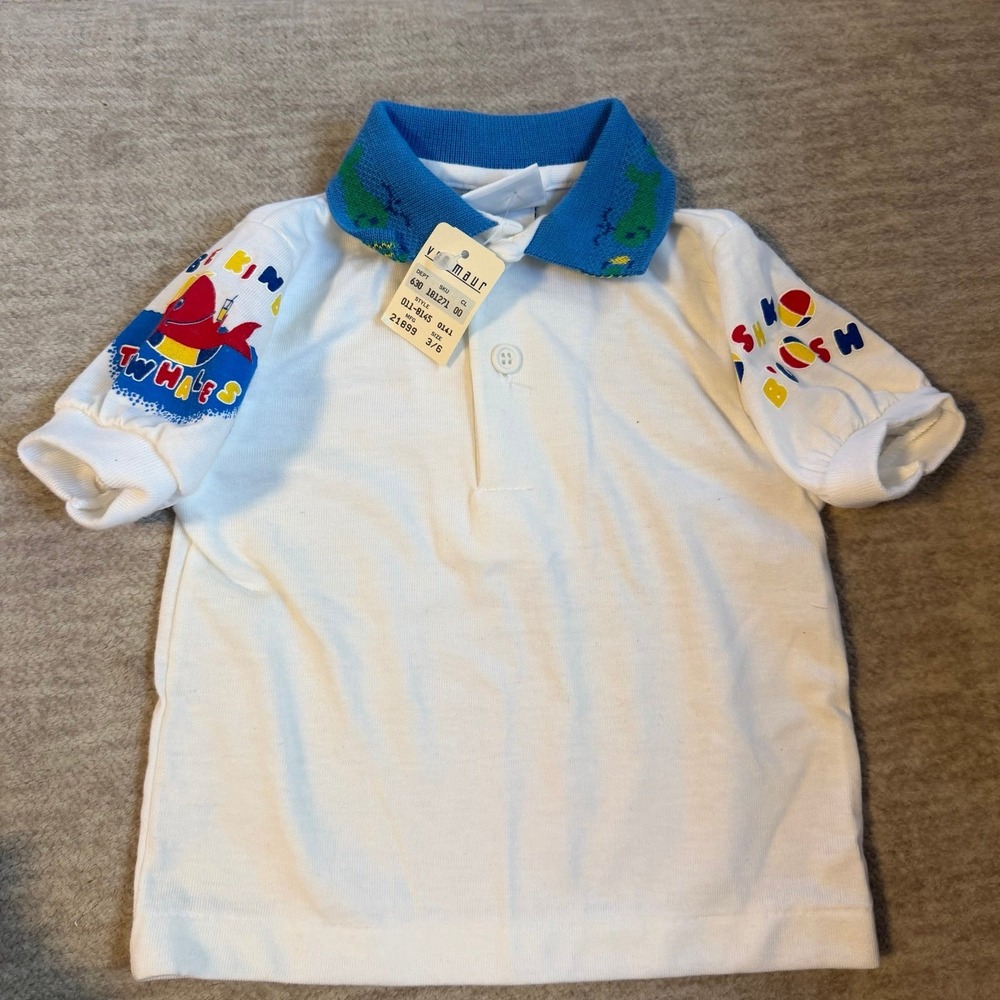 Vintage OshKosh Baby‎ Polo Shirt 3–6 Months Shark Whale Made USA NWT